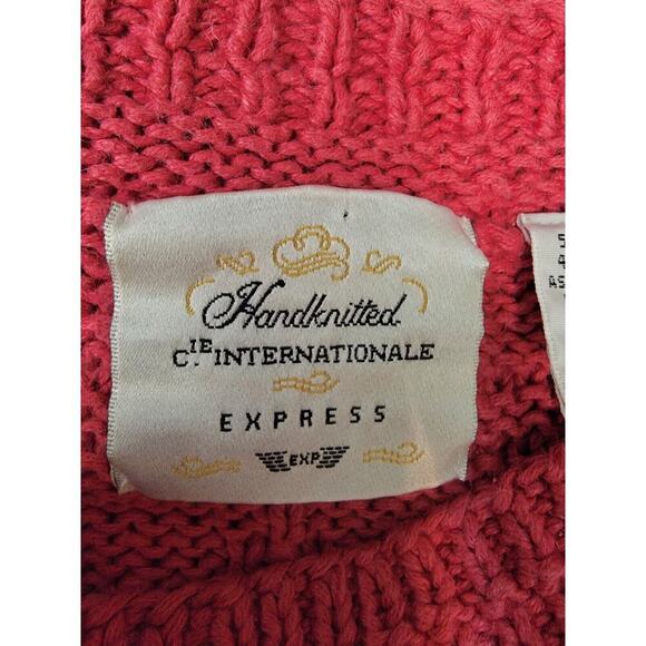 Vintage Express Sweater Womens SZ M Handknitted Fisherman Chunky Grandpa Pink - Picture 8 of 10